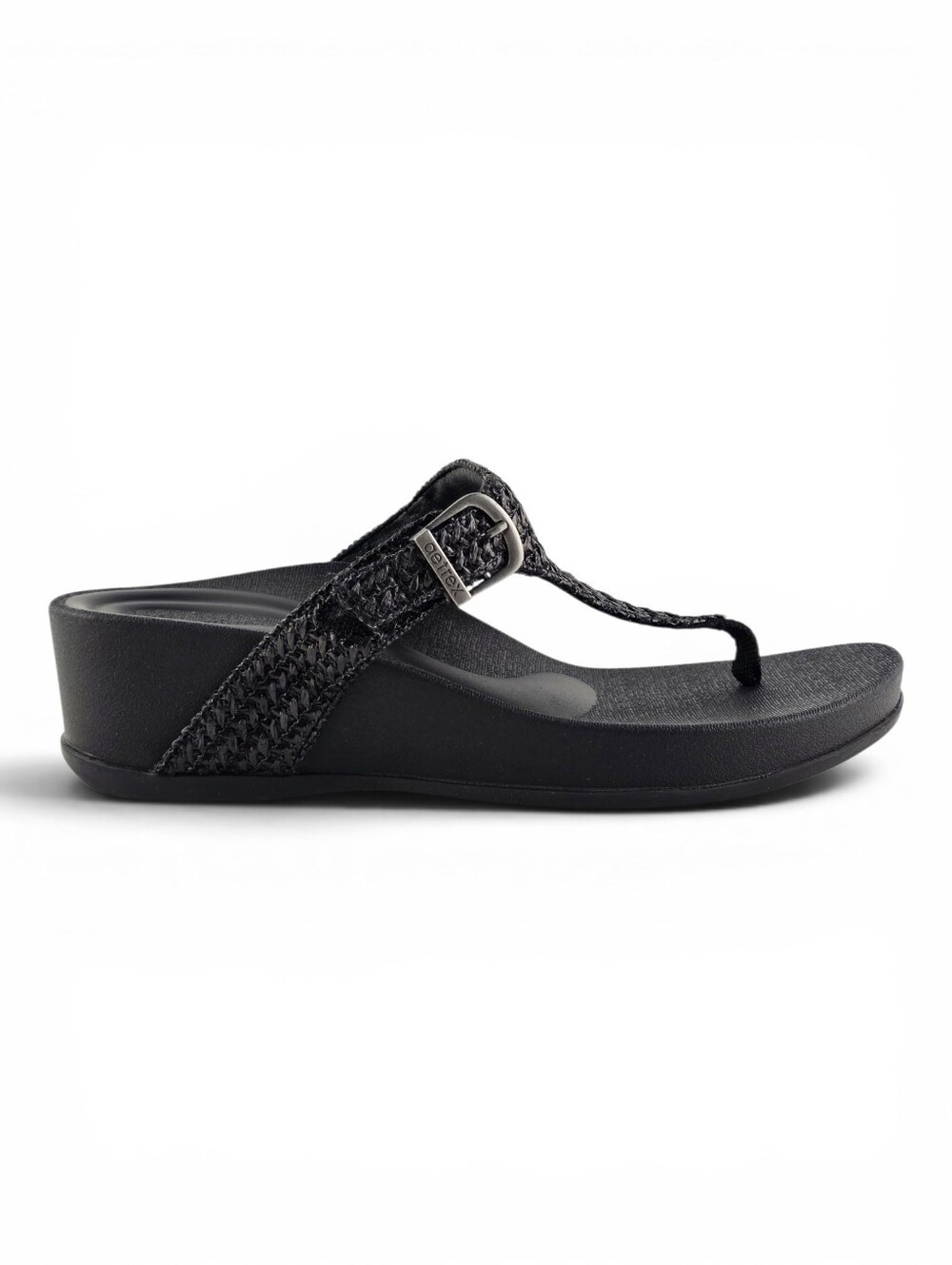 Aetrex Women's Kate Black Woven Orthotic Wedge Sandals 10.5-11